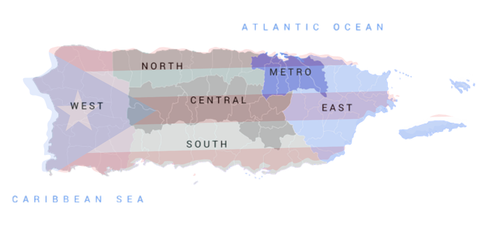 Puerto Rico Map with Regions