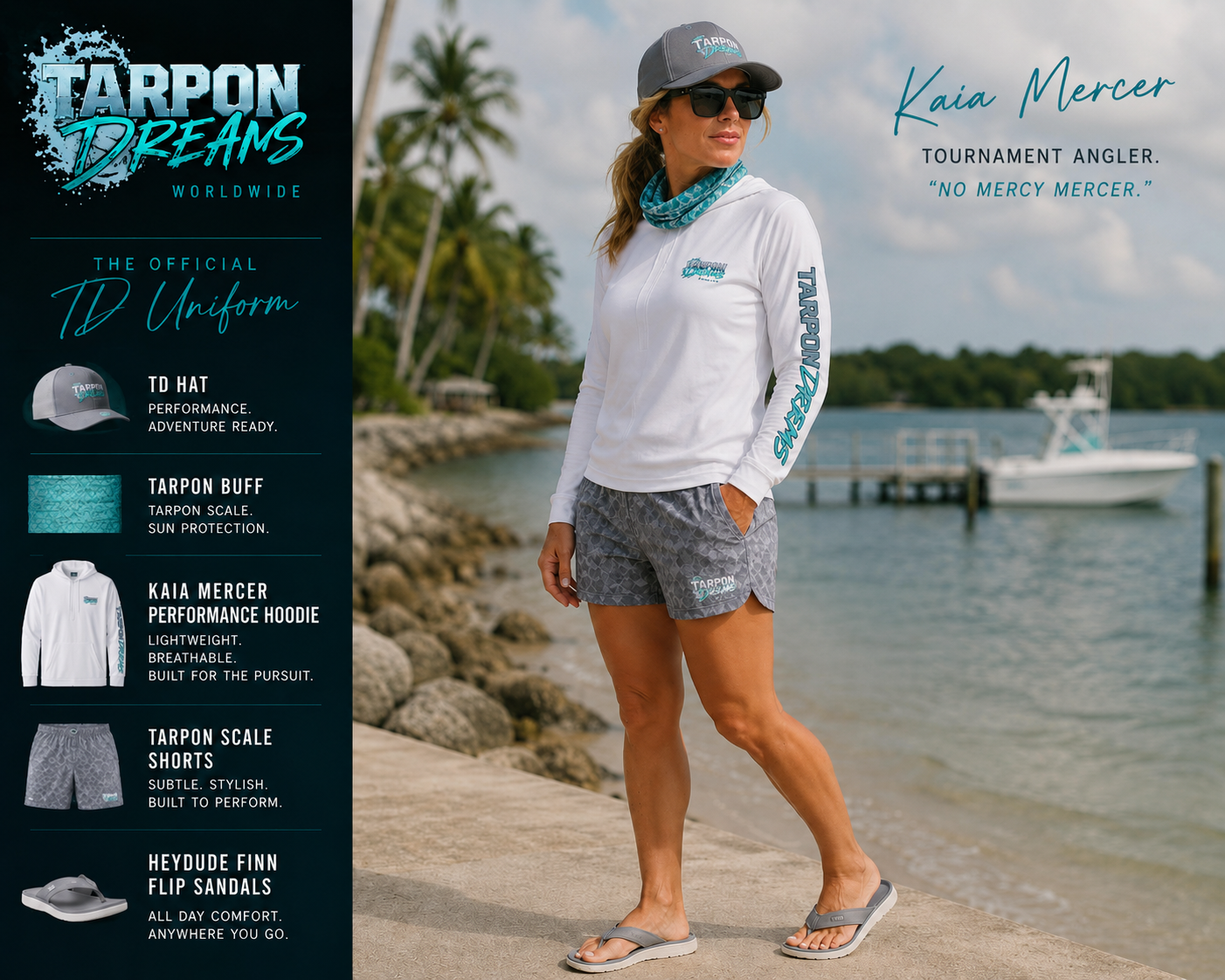 Tarpon Dreams - Kaia Mercer Collection - TD Uniform - Hat Buff Hoodie Shorts Flip Flops v2