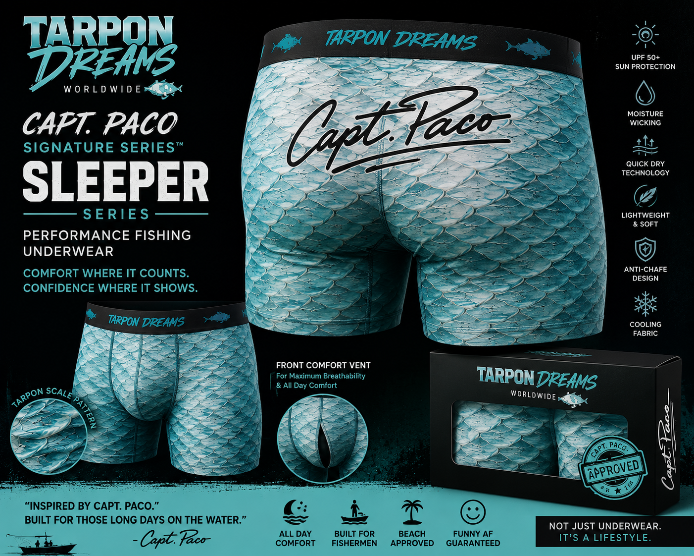 Tarpon Dreams™ Capt. Paco Sleeper Series Performance Fishing Underwear (comes with a FREE BUFF)