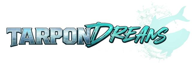 Tarpon Dreams - Community + Newsletter Logo - White Worldwide Tarpon Dreams Logo Horizontal, Steel Blue with Tarpon Teal Lettering and White Worldwide Lettering.